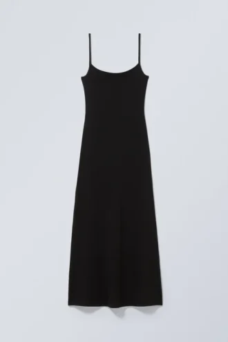 Vestido largo ajustado con tirantes – Negro Vestido largo ajustado con tirantes – Negro
