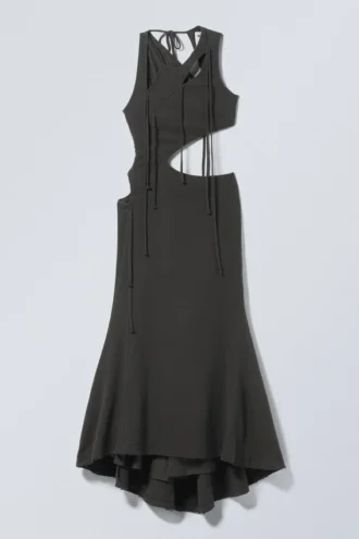 Vestido largo con aberturas trenzadas – Gris oscuro