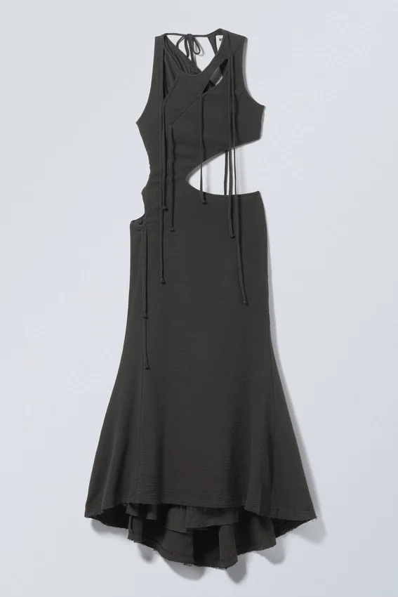 Vestido largo con aberturas trenzadas – Gris oscuro Vestido largo con aberturas trenzadas – Gris oscuro