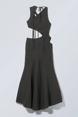 Vestido largo con aberturas trenzadas – Gris oscuro