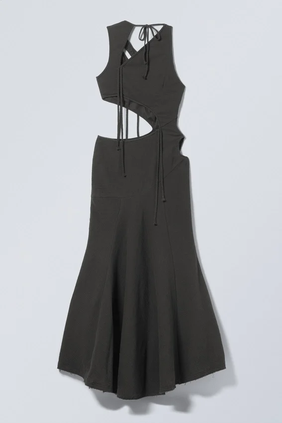 Vestido largo con aberturas trenzadas – Gris oscuro Vestido largo con aberturas trenzadas – Gris oscuro
