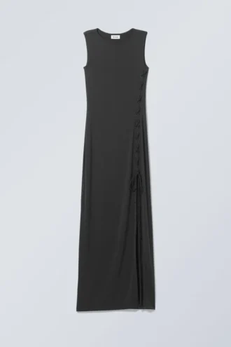 Vestido largo con cordones Ira – Negro Vestido largo con cordones Ira – Negro