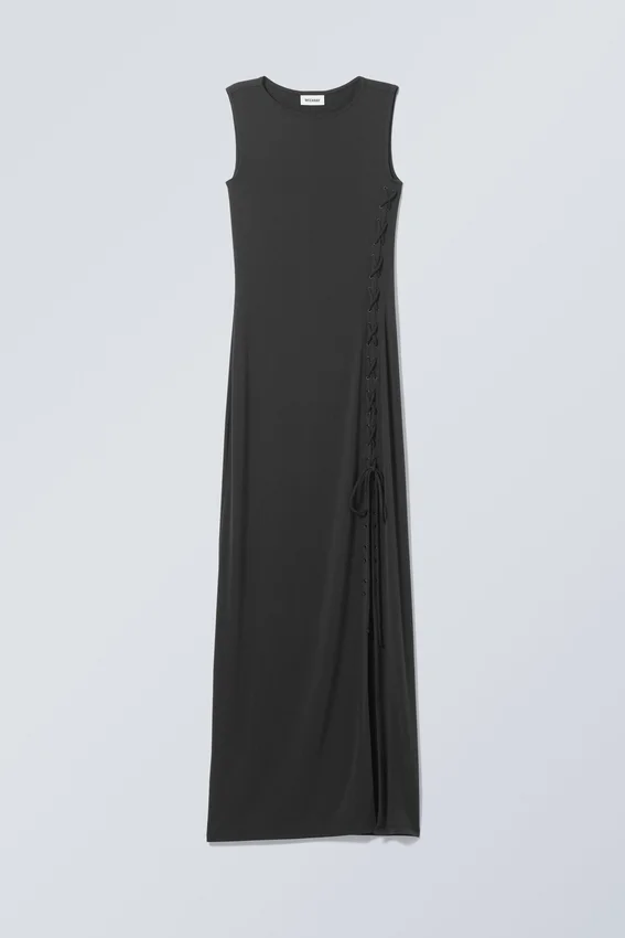 Vestido largo con cordones Ira – Negro Vestido largo con cordones Ira – Negro