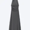 Vestido largo con cuello halter – Gris oscuro Vestido largo con cuello halter – Gris oscuro