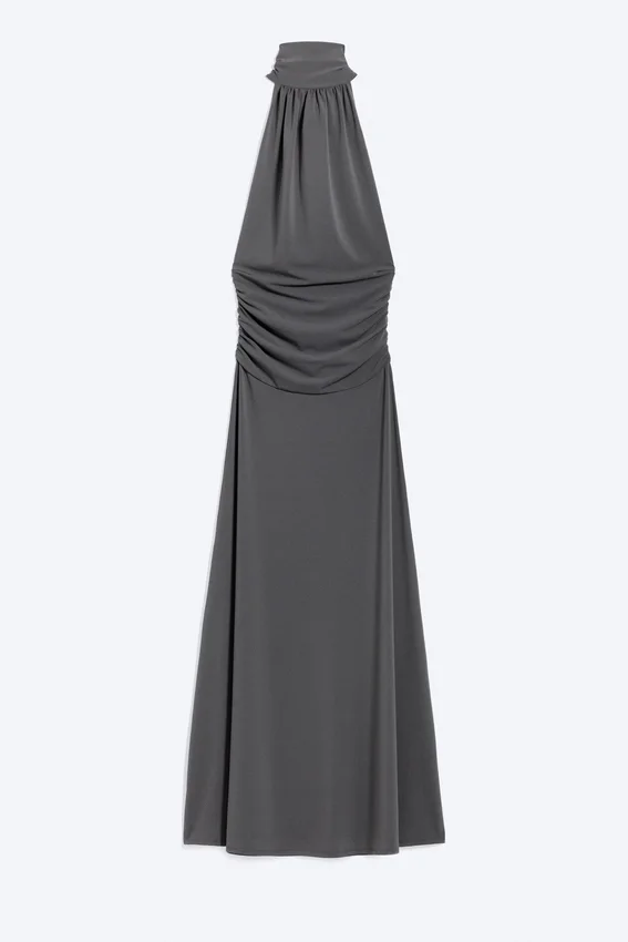 Vestido largo con cuello halter – Gris oscuro Vestido largo con cuello halter – Gris oscuro