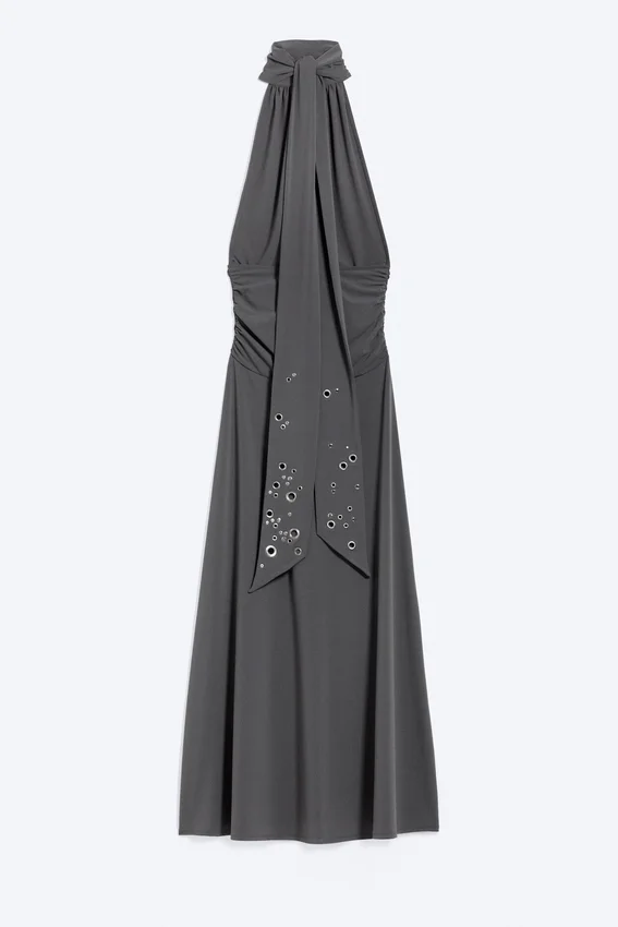 Vestido largo con cuello halter – Gris oscuro Vestido largo con cuello halter – Gris oscuro