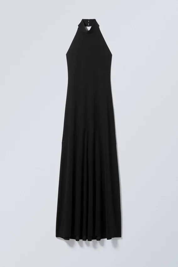 Vestido largo con cuello halter y espalda abierta – Negro Vestido largo con cuello halter y espalda abierta – Negro