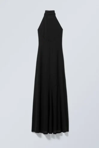 Vestido largo con cuello halter y espalda abierta – Negro