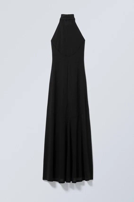 Vestido largo con cuello halter y espalda abierta – Negro Vestido largo con cuello halter y espalda abierta – Negro
