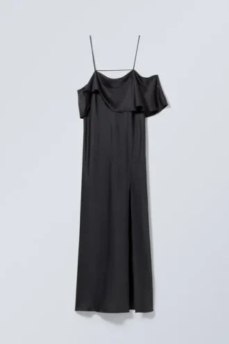 Vestido largo con hombros descubiertos Elia – Gris oscuro