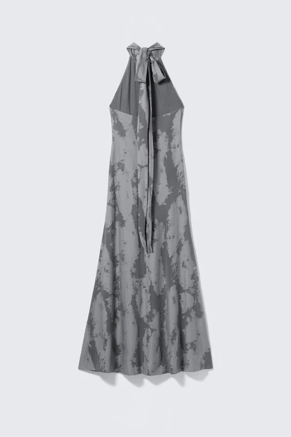 Vestido largo de jacquard con cuello halter – Gris Vestido largo de jacquard con cuello halter – Gris