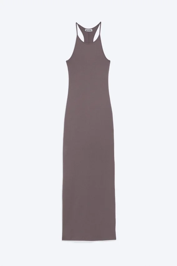 Vestido largo de jersey con espalda nadadora – Dusty Plum Vestido largo de jersey con espalda nadadora – Dusty Plum