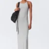 Vestido largo de jersey con espalda nadadora – Gris jaspeado Vestido largo de jersey con espalda nadadora – Gris jaspeado