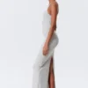 Vestido largo de jersey con espalda nadadora – Gris jaspeado Vestido largo de jersey con espalda nadadora – Gris jaspeado
