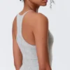Vestido largo de jersey con espalda nadadora – Gris jaspeado Vestido largo de jersey con espalda nadadora – Gris jaspeado