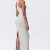 Vestido largo de jersey con espalda nadadora – Gris jaspeado Vestido largo de jersey con espalda nadadora – Gris jaspeado