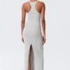 Vestido largo de jersey con espalda nadadora – Gris jaspeado Vestido largo de jersey con espalda nadadora – Gris jaspeado