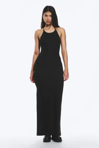 Vestido largo de jersey con espalda nadadora – Negro