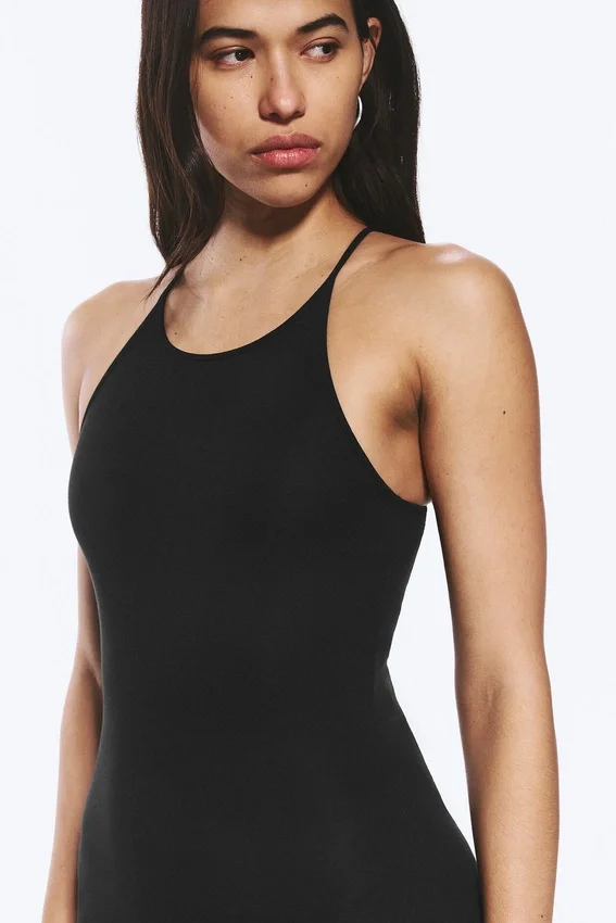 Vestido largo de jersey con espalda nadadora – Negro Vestido largo de jersey con espalda nadadora – Negro