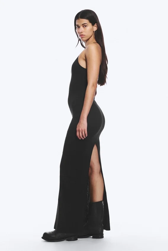 Vestido largo de jersey con espalda nadadora – Negro Vestido largo de jersey con espalda nadadora – Negro
