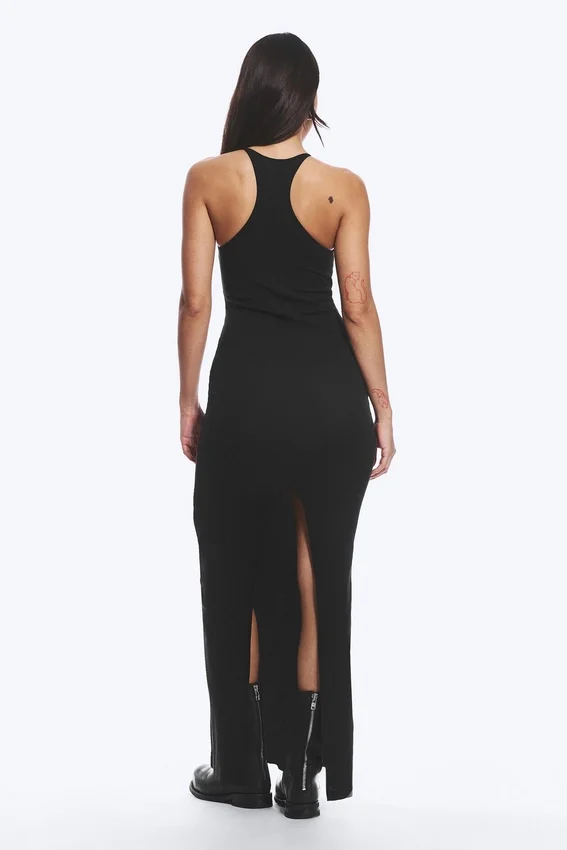 Vestido largo de jersey con espalda nadadora – Negro Vestido largo de jersey con espalda nadadora – Negro