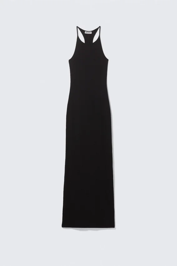 Vestido largo de jersey con espalda nadadora – Negro Vestido largo de jersey con espalda nadadora – Negro