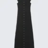 Vestido largo de manga corta con aberturas – Negro