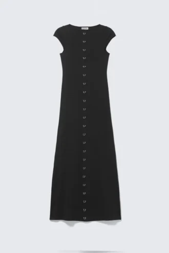 Vestido largo de manga corta con aberturas – Negro