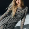 Vestido largo de manga larga con efecto desgastado – Gris Vestido largo de manga larga con efecto desgastado – Gris