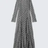 Vestido largo de manga larga con efecto desgastado – Gris Vestido largo de manga larga con efecto desgastado – Gris