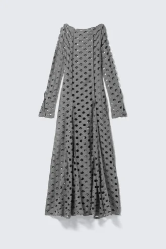 Vestido largo de manga larga con efecto desgastado – Gris