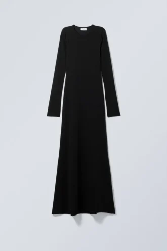 Vestido largo de manga larga – Negro