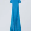Vestido largo de pantalones cortos de manga corta – Azul