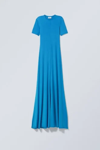 Vestido largo de pantalones cortos de manga corta – Azul