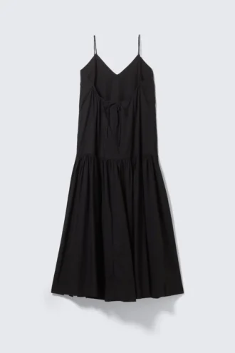 Vestido largo de popelín de algodón con volantes – Negro