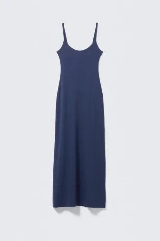 Vestido largo de tirantes lisos – Azul oscuro