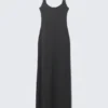 Vestido largo de tirantes lisos – Negro mate Vestido largo de tirantes lisos – Negro mate