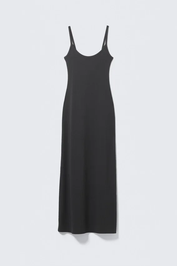 Vestido largo de tirantes lisos – Negro mate Vestido largo de tirantes lisos – Negro mate