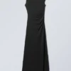 Vestido largo drapeado de cupro – Negro Vestido largo drapeado de cupro – Negro