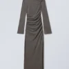 Vestido largo drapeado lavado – Negro lavado Vestido largo drapeado lavado – Negro lavado