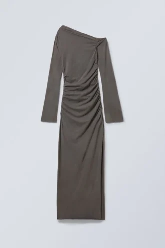 Vestido largo drapeado lavado – Negro lavado Vestido largo drapeado lavado – Negro lavado