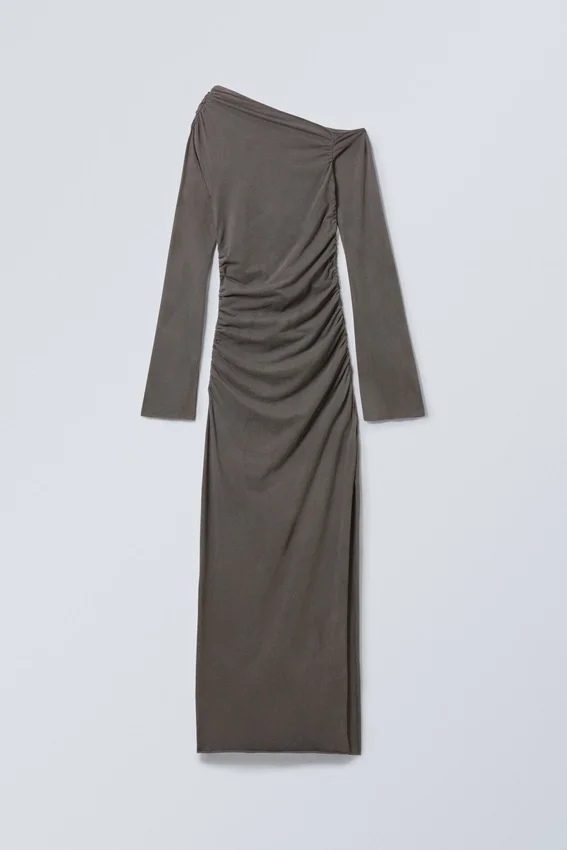 Vestido largo drapeado lavado – Negro lavado Vestido largo drapeado lavado – Negro lavado
