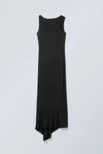 Vestido largo drapeado sin mangas – Negro