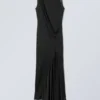 Vestido largo drapeado sin mangas – Negro Vestido largo drapeado sin mangas – Negro