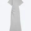 Vestido largo fruncido de manga corta – Gris claro difuminado Vestido largo fruncido de manga corta – Gris claro difuminado