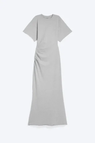 Vestido largo fruncido de manga corta – Gris claro difuminado