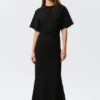 Vestido largo fruncido de pantalón corto – Negro Vestido largo fruncido de pantalón corto – Negro
