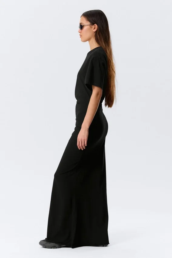 Vestido largo fruncido de pantalón corto – Negro Vestido largo fruncido de pantalón corto – Negro