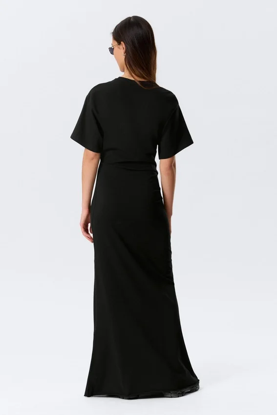 Vestido largo fruncido de pantalón corto – Negro Vestido largo fruncido de pantalón corto – Negro