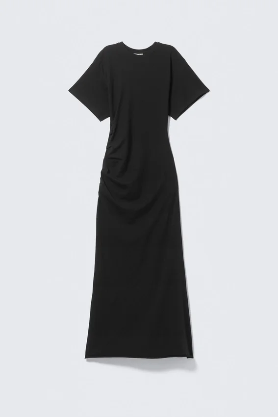Vestido largo fruncido de pantalón corto – Negro Vestido largo fruncido de pantalón corto – Negro